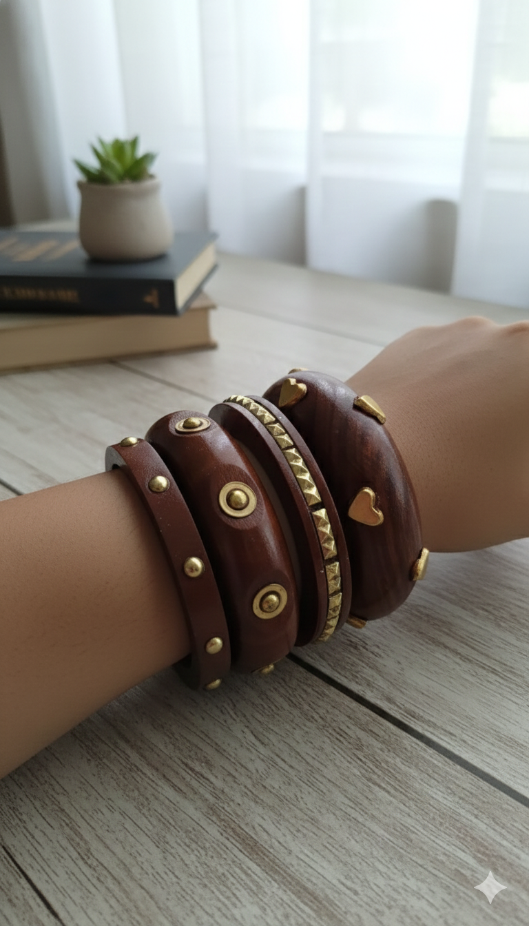Traditional Dot Matrix Wooden Bangle Stack